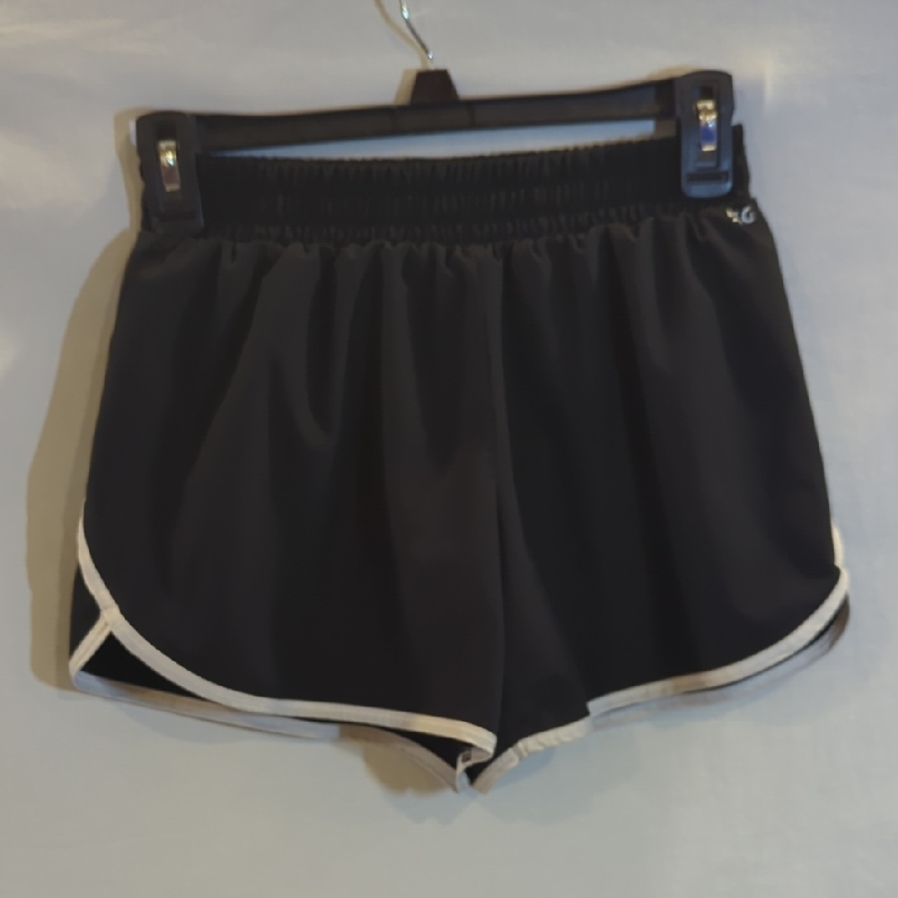 DSG Black LG Girl's Athletic Shorts with White Trim, Tulip Hem